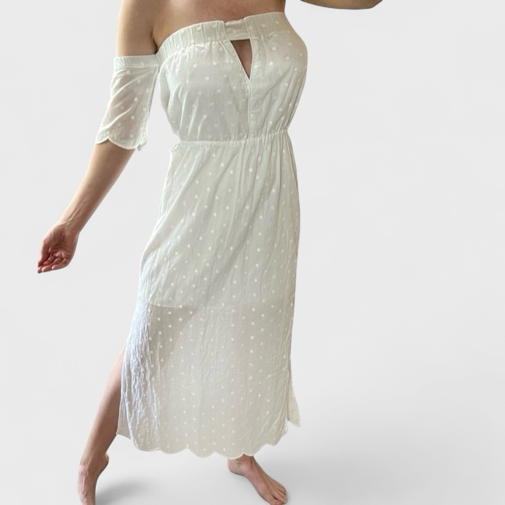 ViX Paula Hermanny Embroidered White Polka Dot Dress. Women’s Medium